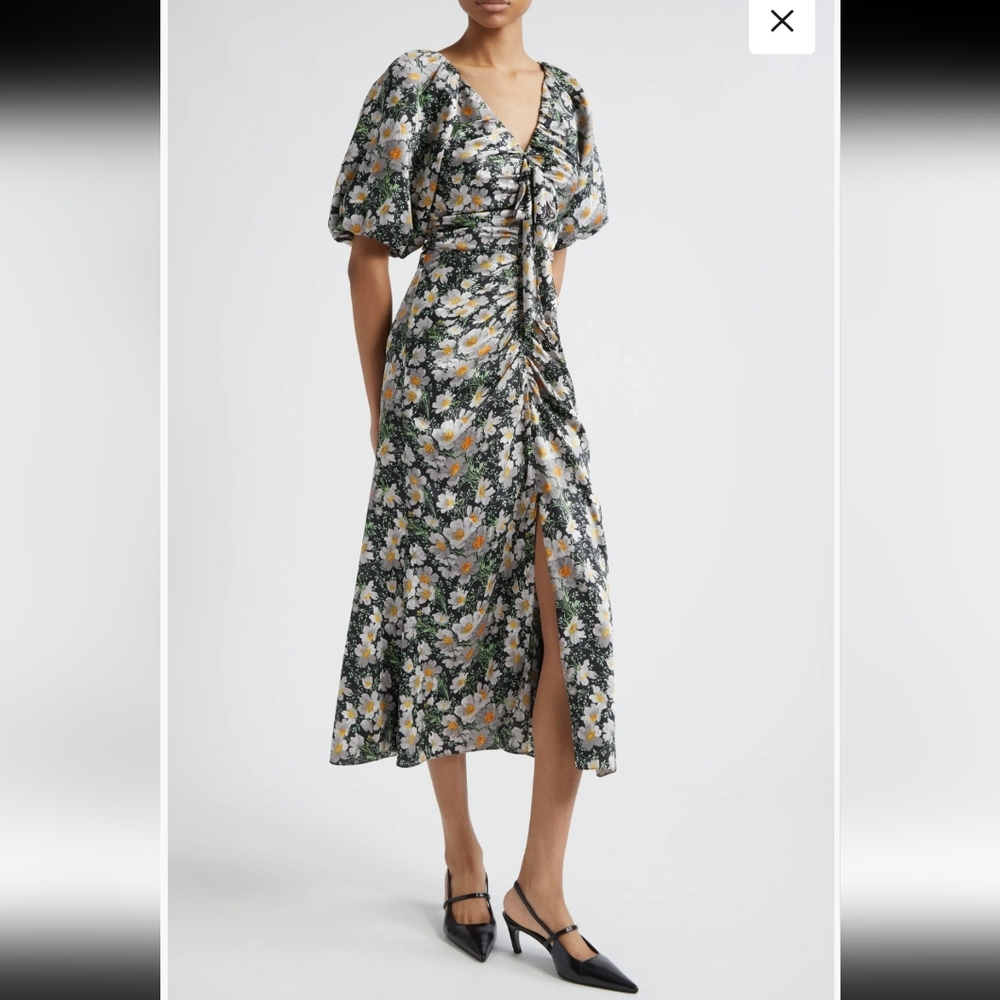 CINQ A SEPT BRENTON COSMO FLOWER PUFF SLEEVE RUSHEDIDI DRESS /SIZE:2